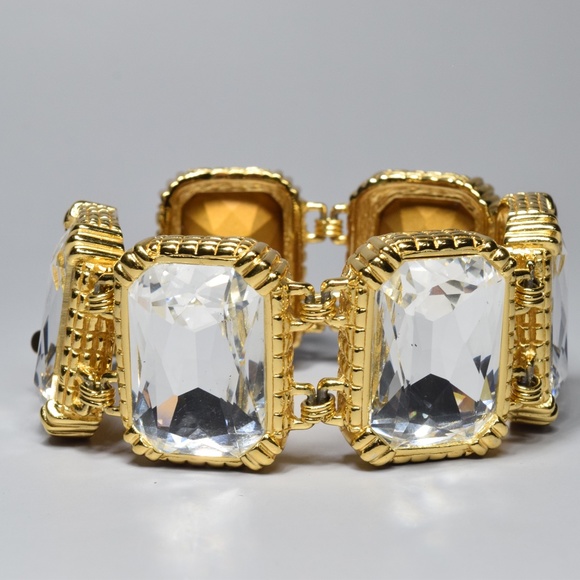 Vintage Christian Dior Gigantic Headlamp Clear Crystal Gold Plated Bracelet - Picture 1 of 8